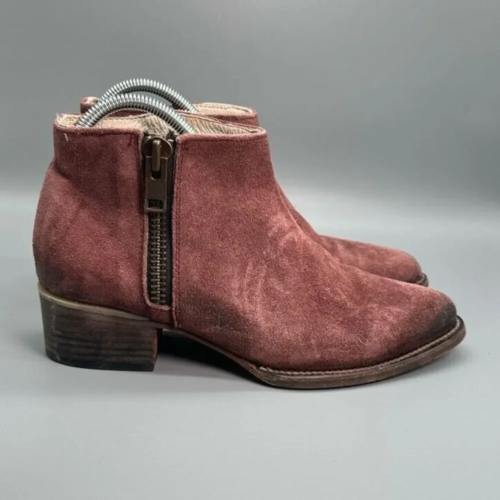 Freebird by Steven Onyx Womens 9 Burgundy Booties Leather Side Zipper Block Heel